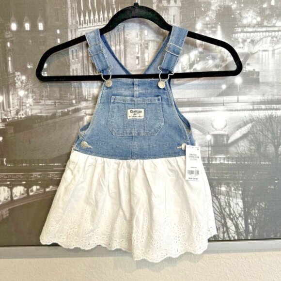 NEW! OshKosh Girls‎ 2T Jumper Dress White Eyelet Skirt Overalls MSRP $40 - Picture 4 of 10
